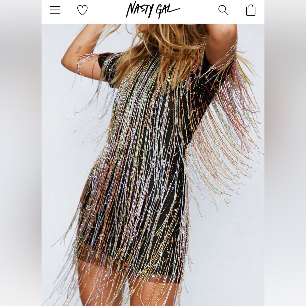 Nasty Gal Beaded Tassel Black Shift Dress Size 8 for The Eras Tour!